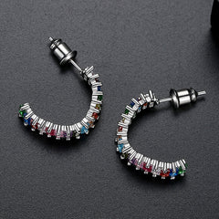 Multicolor Crystal & Silver-Plated C-Shaped Huggie Earrings