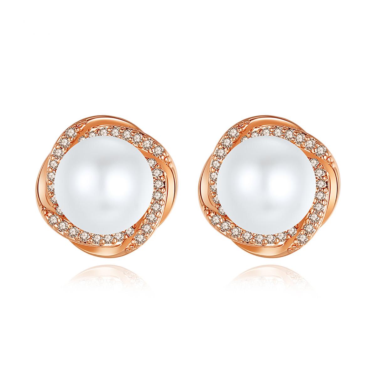 Pearl & Cubic Zirconia 18K Rose Gold-Plated Blossom Stud Earrings