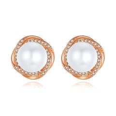 Pearl & Cubic Zirconia 18K Rose Gold-Plated Blossom Stud Earrings