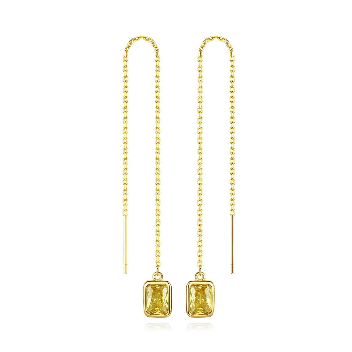 Yellow Crystal & 18K Gold-Plated Ear Threaders