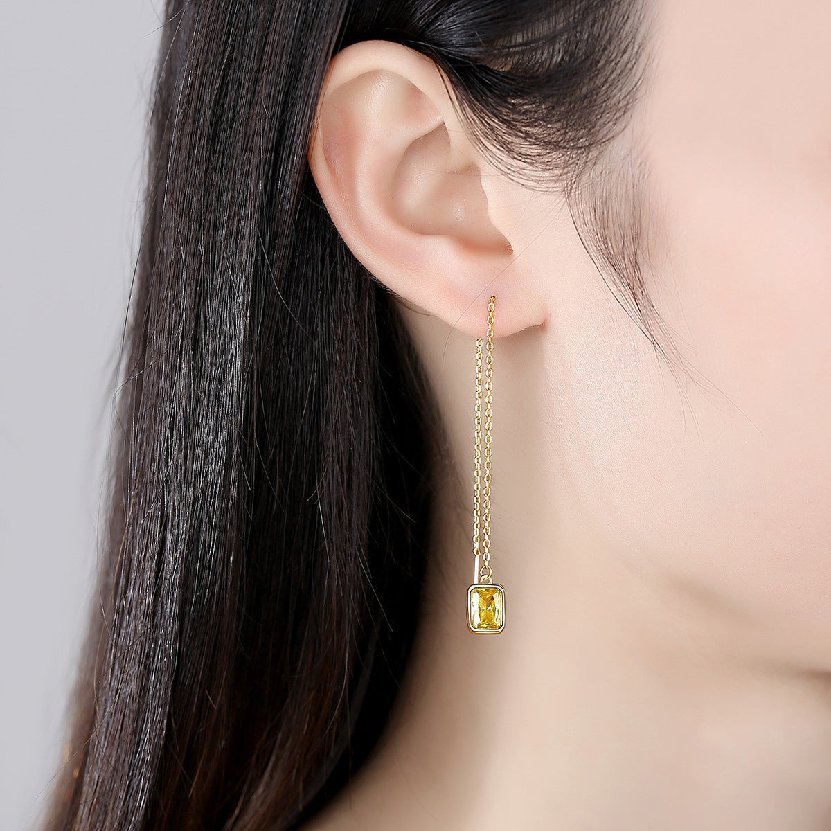 Yellow Crystal & 18K Gold-Plated Ear Threaders