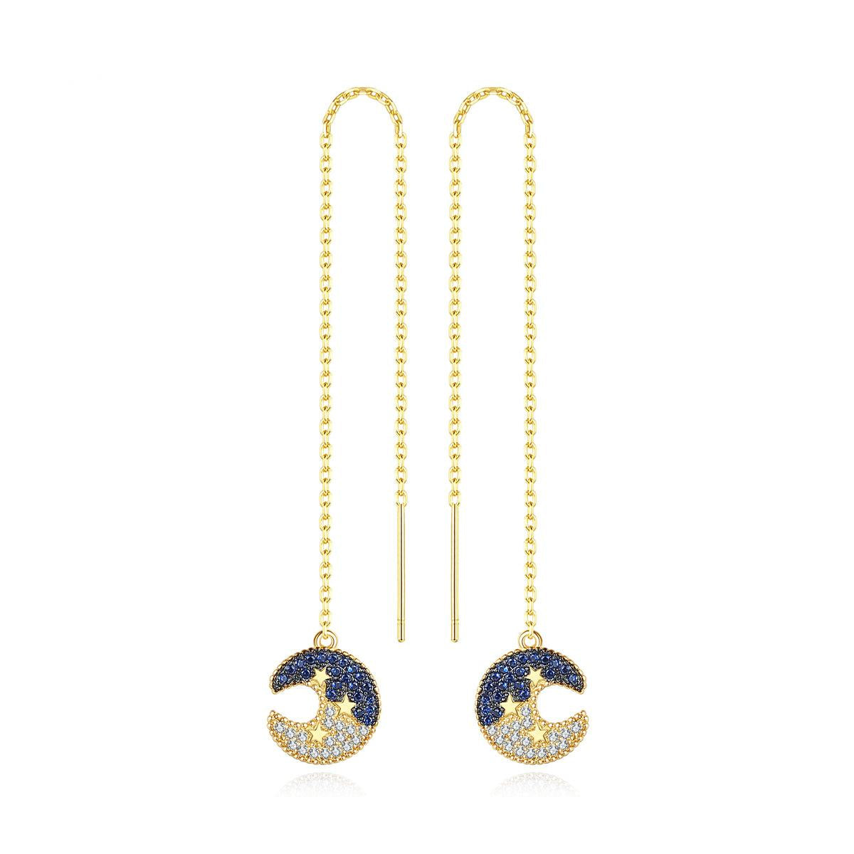 Cubic Zirconia & 18K Gold-Plated Moon Star Ear Threaders