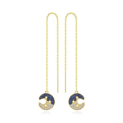 Cubic Zirconia & 18K Gold-Plated Moon Star Ear Threaders