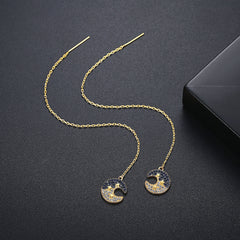 Cubic Zirconia & 18K Gold-Plated Moon Star Ear Threaders