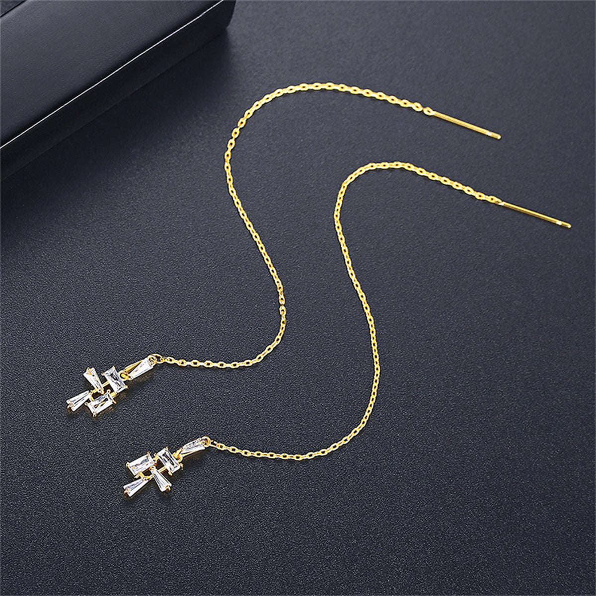 Crystal & 18K Gold-Plated Geometric Threader Earrings