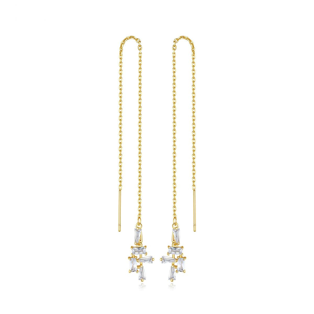 Crystal & 18K Gold-Plated Geometric Threader Earrings