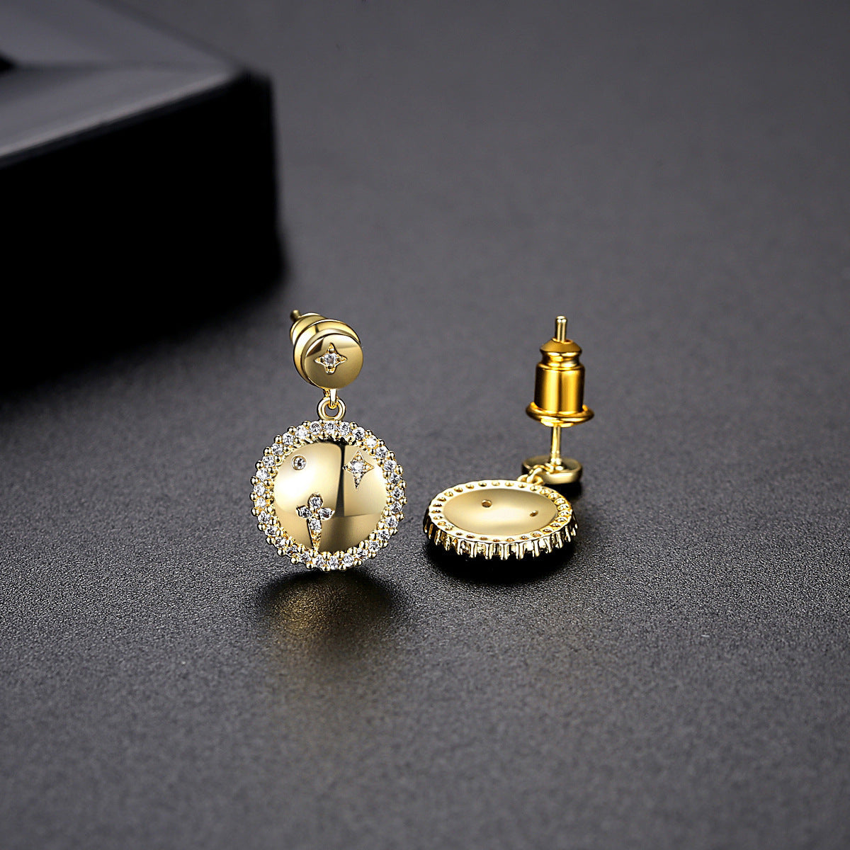 Cubic Zirconia & 18K Gold-Plated Star Round Drop Earrings