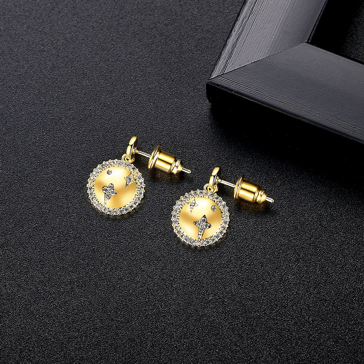 Cubic Zirconia & 18K Gold-Plated Star Round Drop Earrings