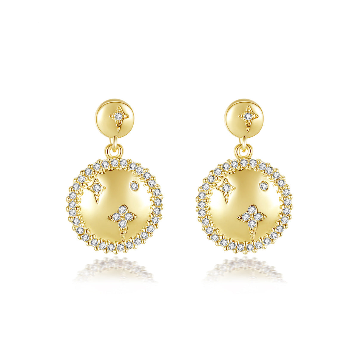 Cubic Zirconia & 18K Gold-Plated Star Round Drop Earrings