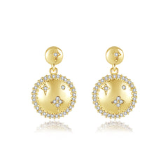 Cubic Zirconia & 18K Gold-Plated Star Round Drop Earrings