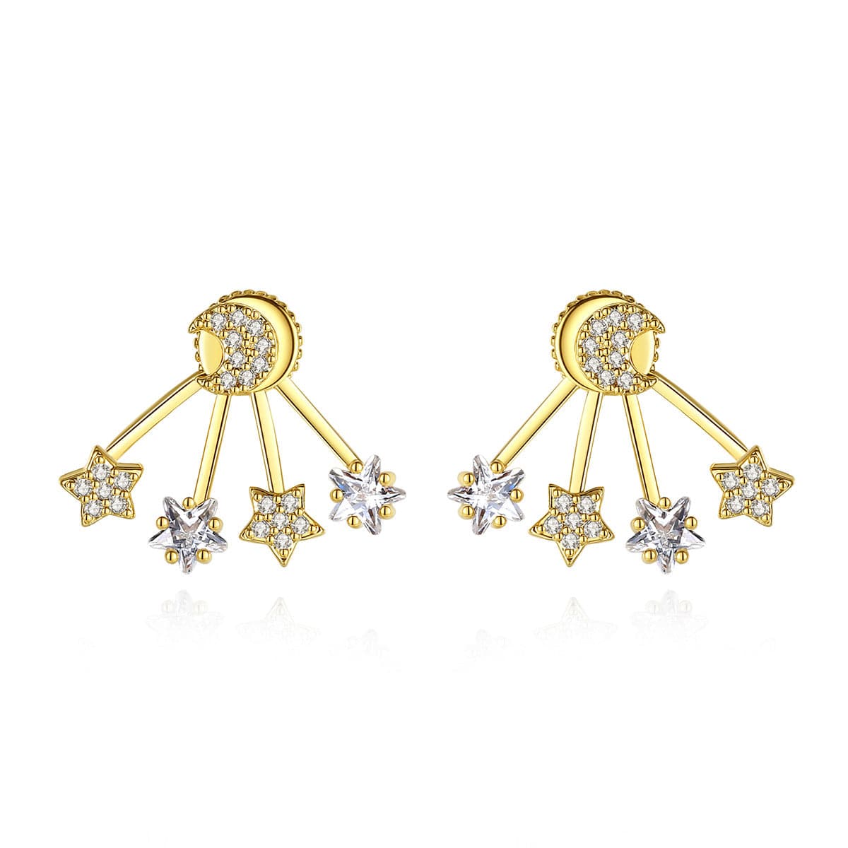 Crystal & 18K Gold-Plated Moon & Star Ear Jackets