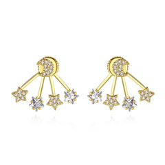 Crystal & 18K Gold-Plated Moon & Star Ear Jackets