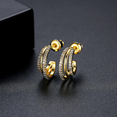 Cubic Zirconia & 18K Gold-Plated Layered Huggie Earrings