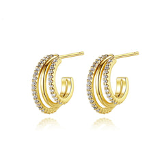 Cubic Zirconia & 18K Gold-Plated Layered Huggie Earrings