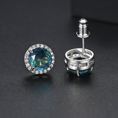 Blue Crystal & Cubic Zirconia Multicolor Halo Round Stud Earrings