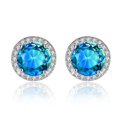 Blue Crystal & Cubic Zirconia Multicolor Halo Round Stud Earrings