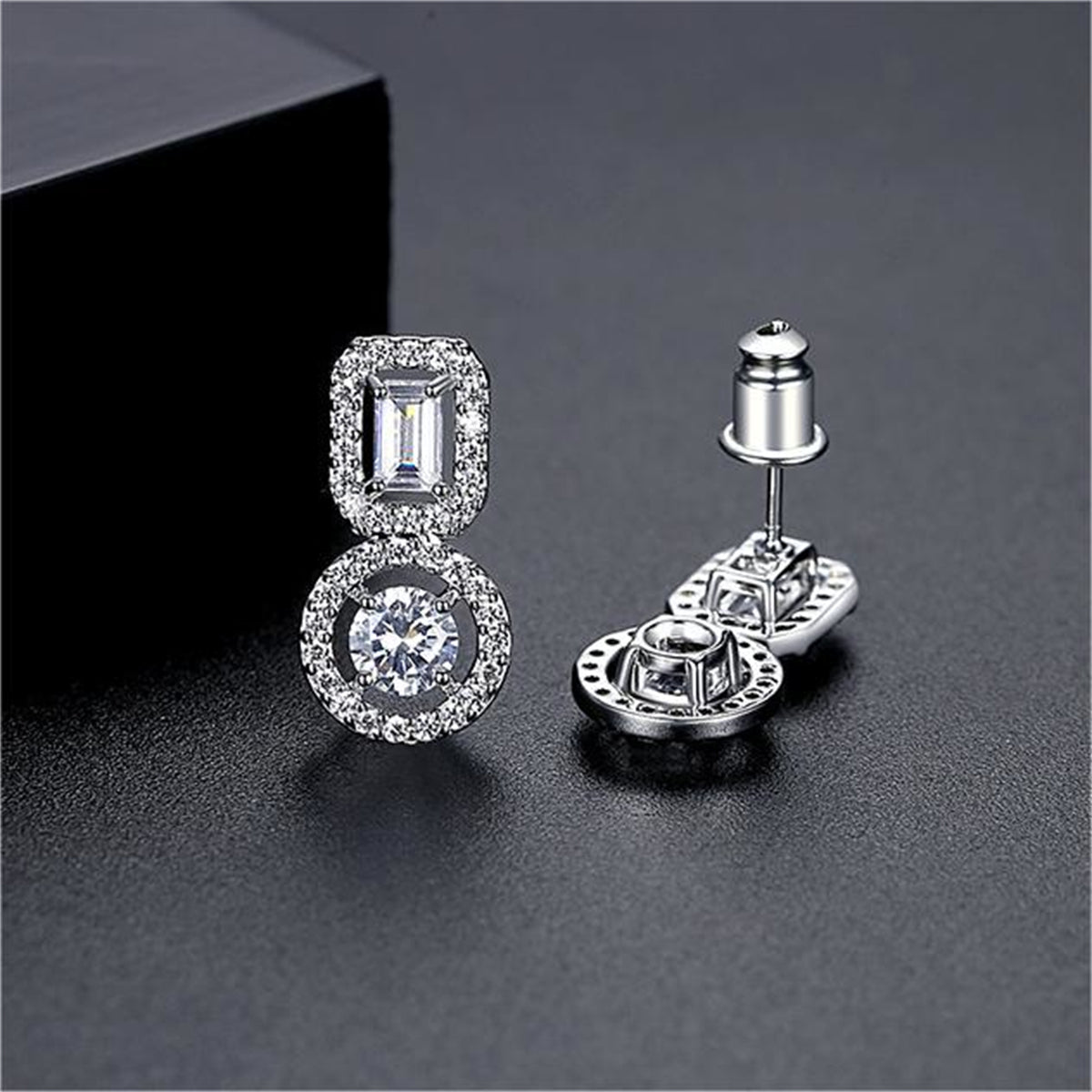 Crystal & Cubic Zirconia Rectangle Tiered Drop Earrings