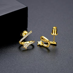 Cubic Zirconia & 18K Gold-Plated Star Stud Earrings