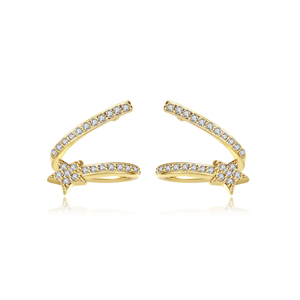 Cubic Zirconia & 18K Gold-Plated Star Stud Earrings