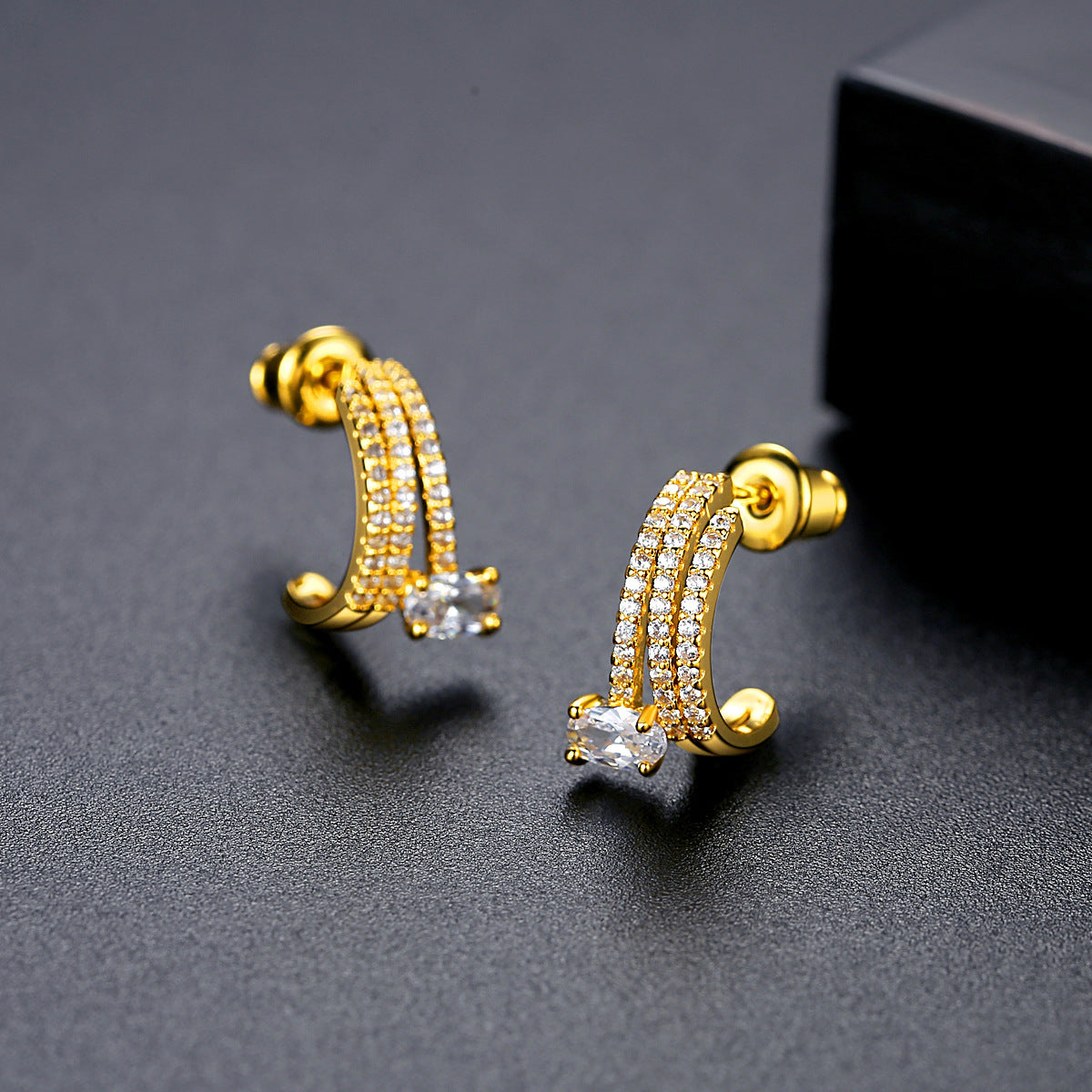 Crystal & 18K Gold-Plated Cubic Zirconia-Accent Layered Huggie Earrings