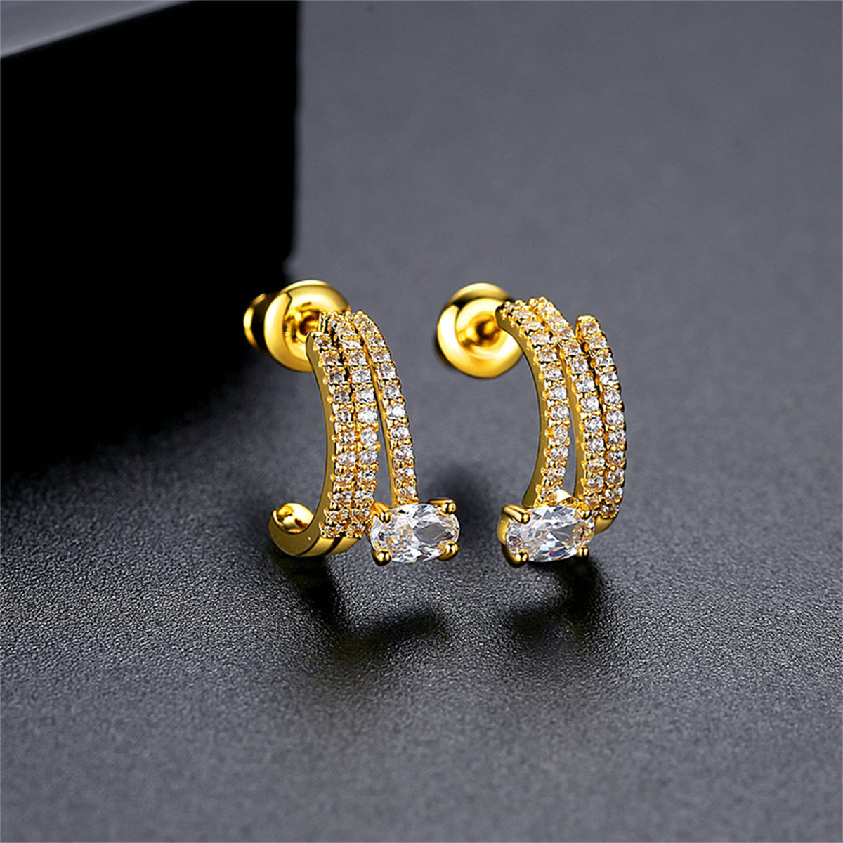 Crystal & 18K Gold-Plated Cubic Zirconia-Accent Layered Huggie Earrings