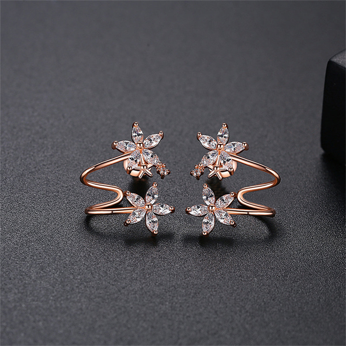 Crystal & 18K Rose Gold-Plated Double Flower Stud Earrings