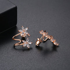 Crystal & 18K Rose Gold-Plated Double Flower Stud Earrings