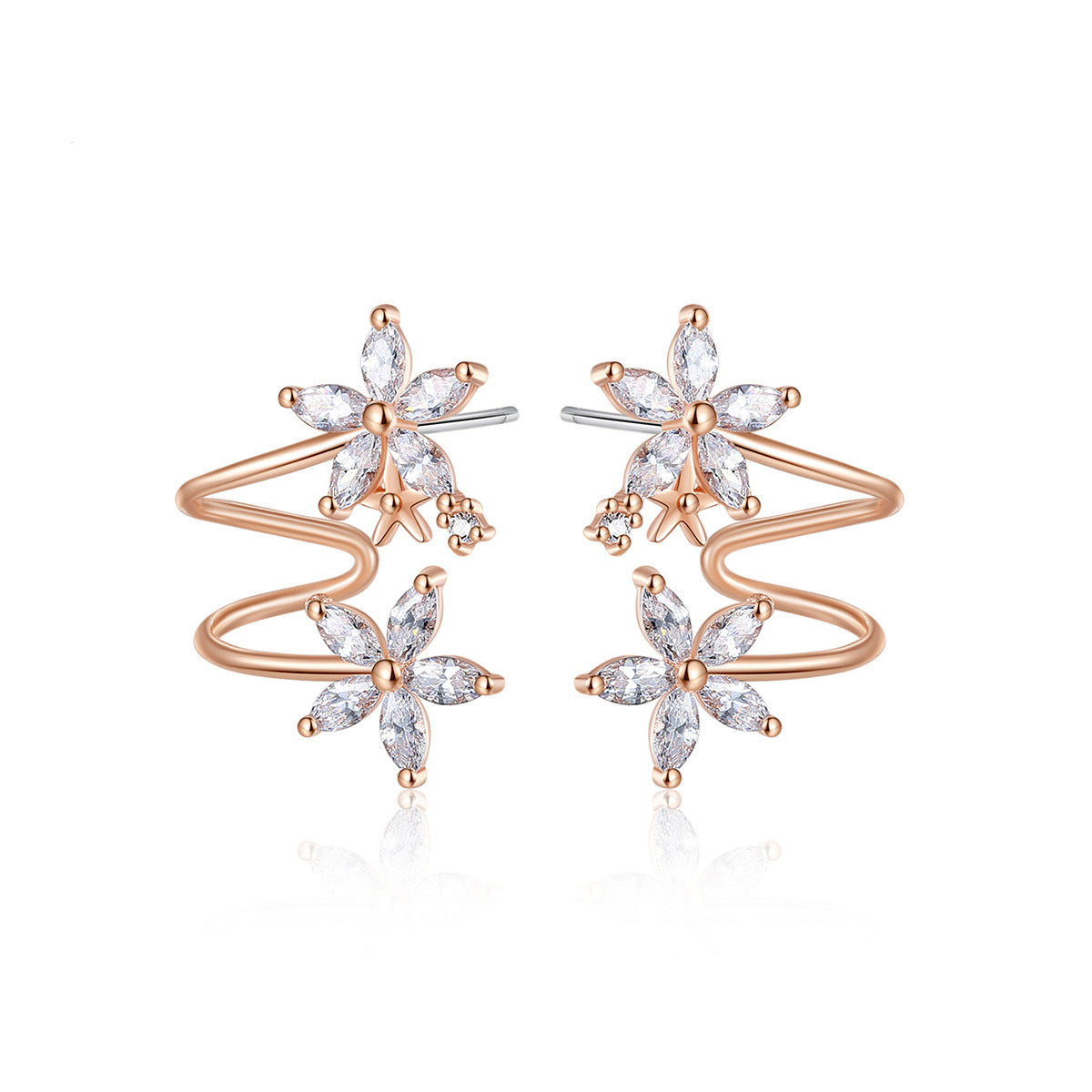 Crystal & 18K Rose Gold-Plated Double Flower Stud Earrings