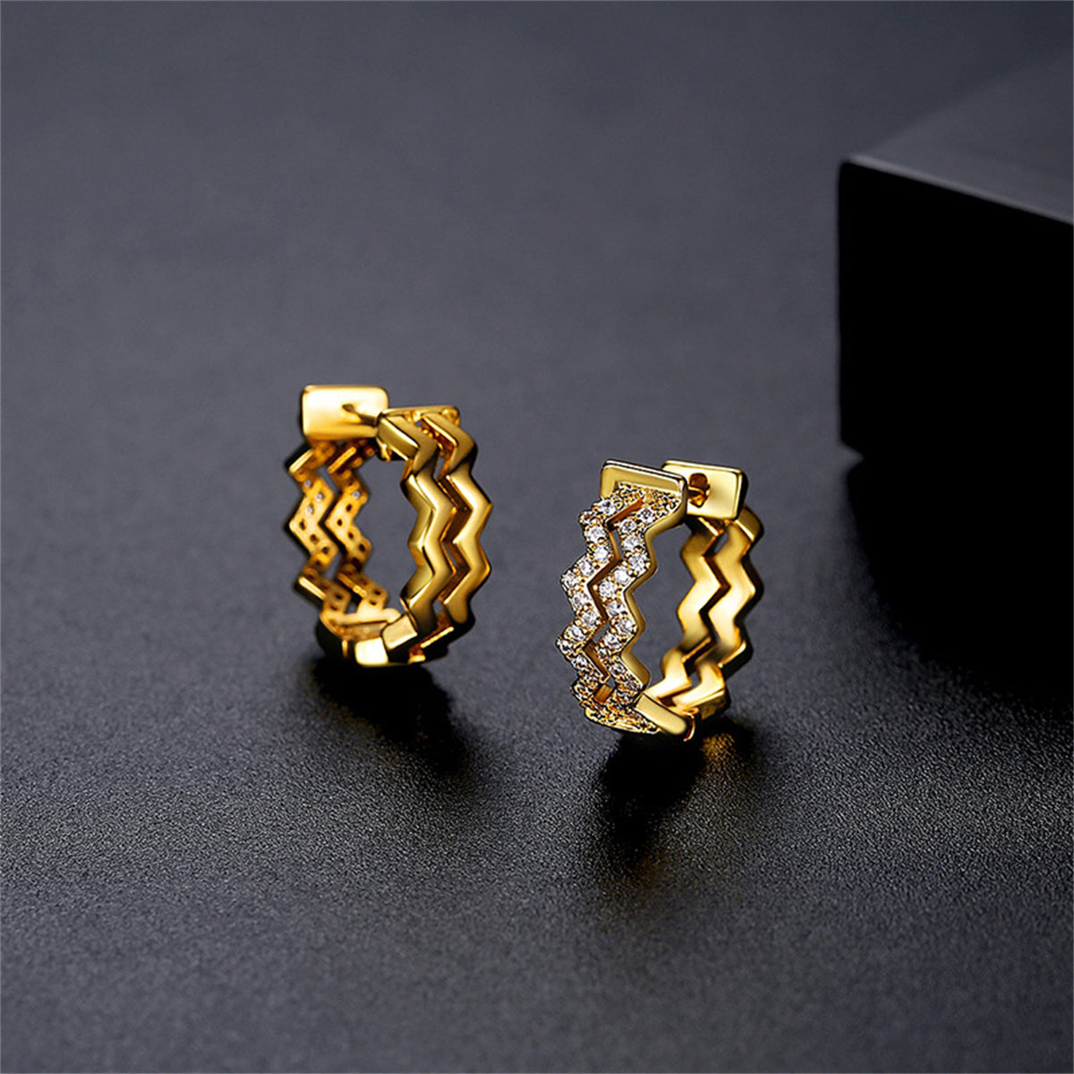 Cubic Zirconia & 18K Gold-Plated Layered Wave Huggie Earrings