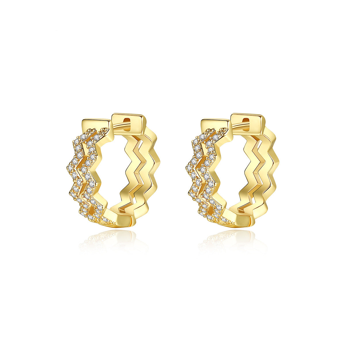 Cubic Zirconia & 18K Gold-Plated Layered Wave Huggie Earrings