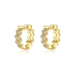 Cubic Zirconia & 18K Gold-Plated Layered Wave Huggie Earrings