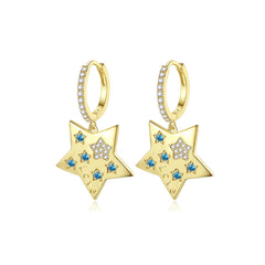 Blue Cubic Zirconia & 18K Gold-Plated Star Huggie Earrings