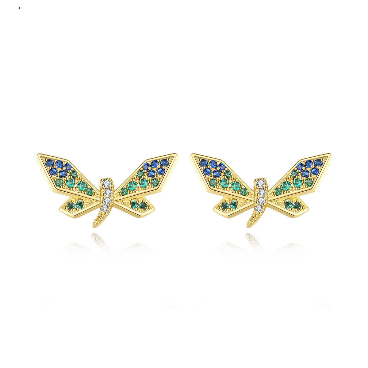 Cubic Zirconia & 18K Gold-Plated Dragonfly Stud Earrings