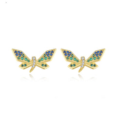 Cubic Zirconia & 18K Gold-Plated Dragonfly Stud Earrings