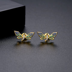 Cubic Zirconia & 18K Gold-Plated Dragonfly Stud Earrings