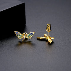 Cubic Zirconia & 18K Gold-Plated Dragonfly Stud Earrings