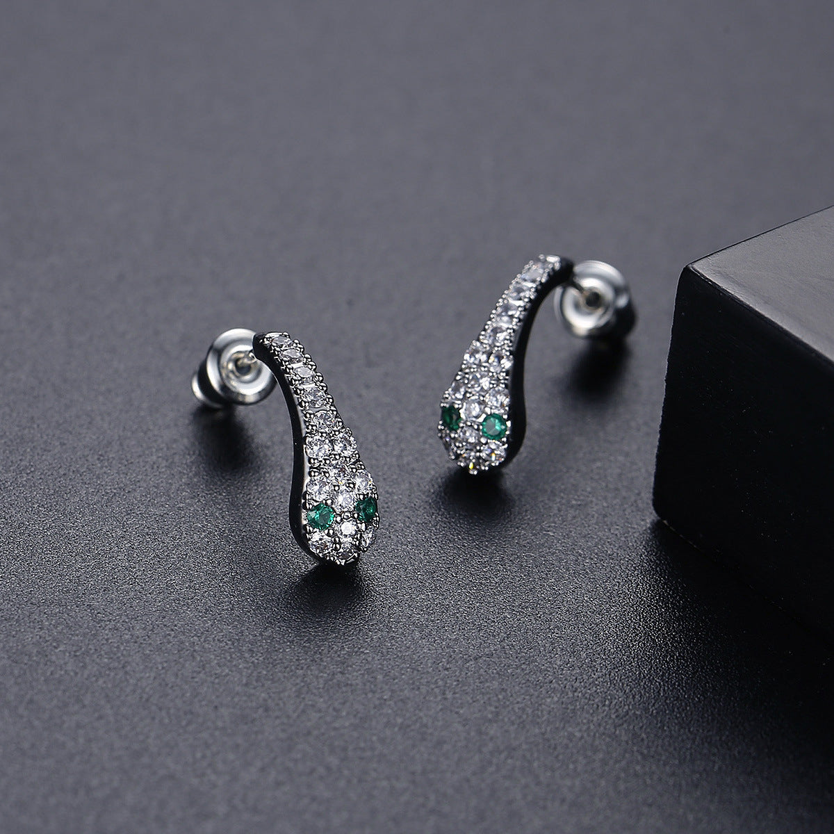 Cubic Zirconia & Silver-Plated Snake Drop Earrings