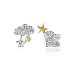 Yellow Crystal & Cubic Zirconia Silver-Plated Cloud & Rabbit Stud Earrings