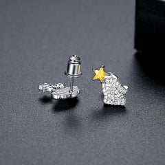 Yellow Crystal & Cubic Zirconia Silver-Plated Cloud & Rabbit Stud Earrings