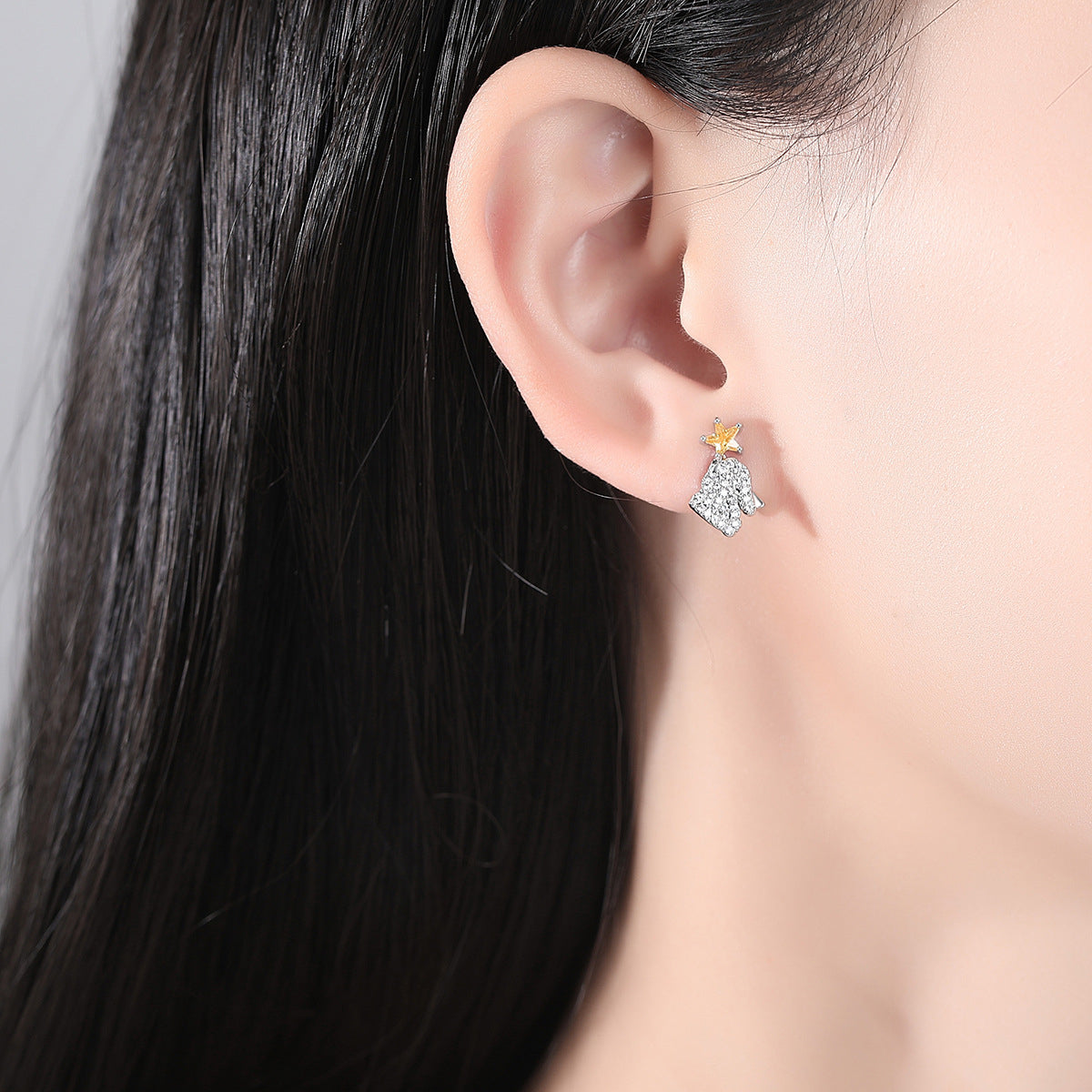 Yellow Crystal & Cubic Zirconia Silver-Plated Cloud & Rabbit Stud Earrings