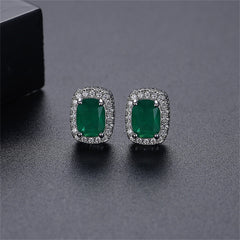 Green Crystal & Cubic Zirconia Halo Stud Earrings
