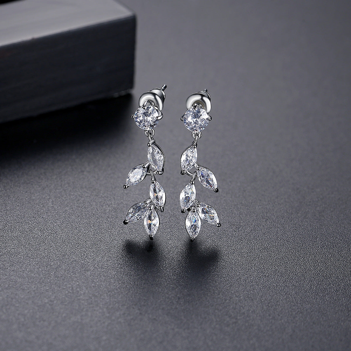 Crystal & Cubic Zirconia Leaves Drop Earrings