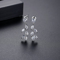 Crystal & Cubic Zirconia Leaves Drop Earrings