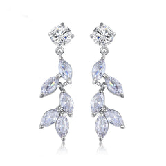 Crystal & Cubic Zirconia Leaves Drop Earrings