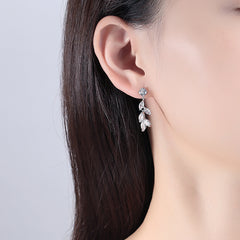 Crystal & Cubic Zirconia Leaves Drop Earrings