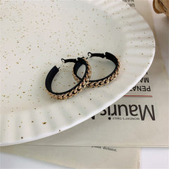 Black Enamel & 18K Gold-Plated Chain Hoop Earrings