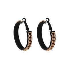 Black Enamel & 18K Gold-Plated Chain Hoop Earrings