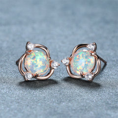 Opal & Cubic Zirconia Round Stud Earrings