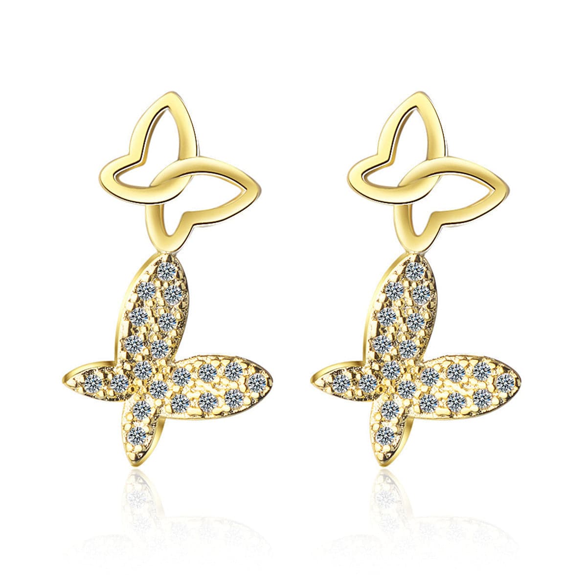 Cubic Zirconia & 18K Gold-Plated Linking Butterfly Drop Earrings