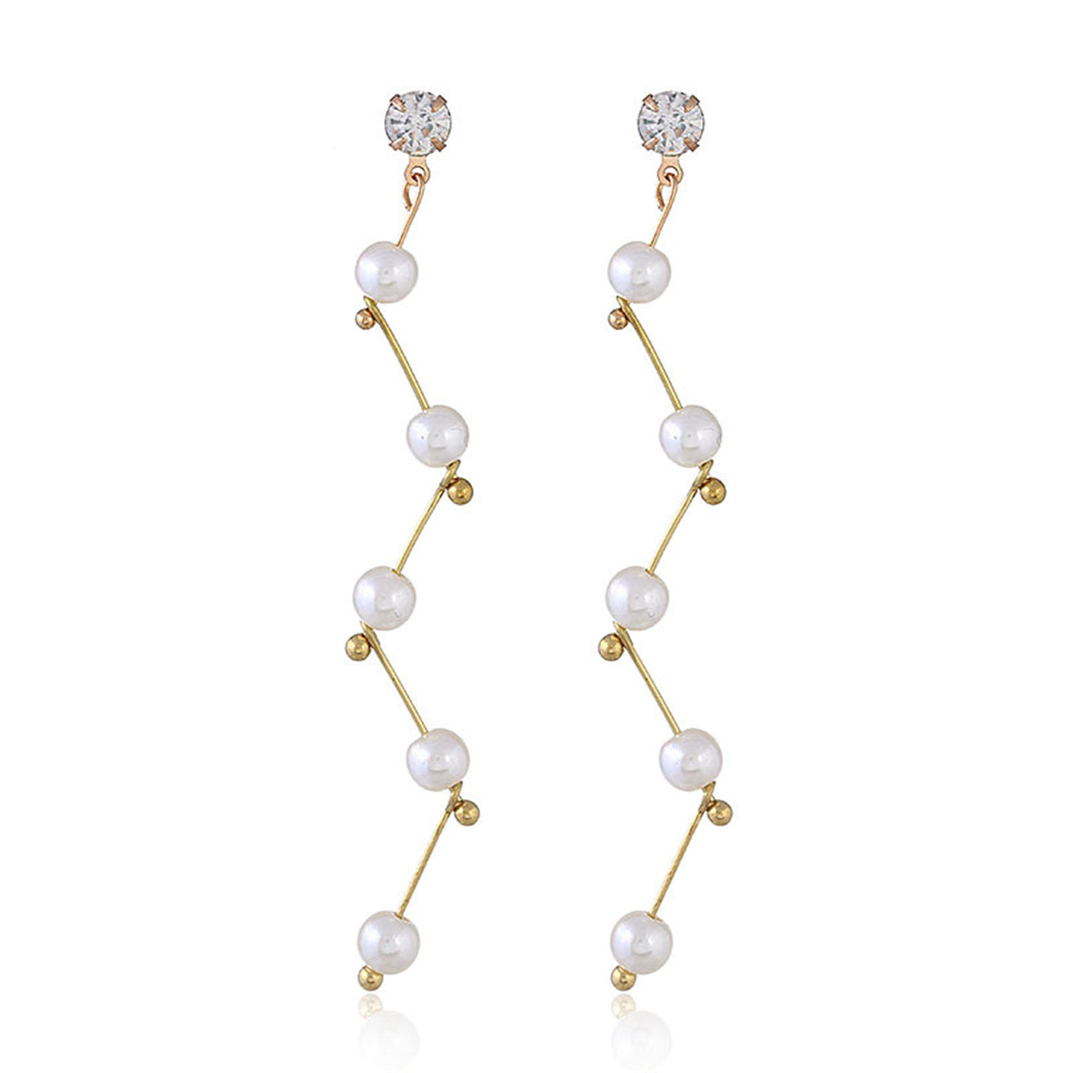 Pearl & Cubic Zirconia 18K Gold-Plated Linking Drop Earrings